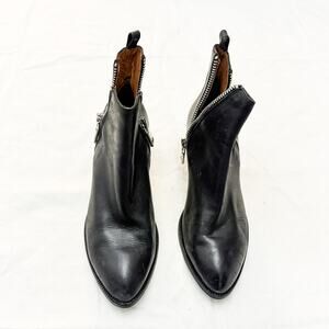 Jeffrey Campbell Boone Black Leather Ankle Boots Side Zip Ball Heels Size 9